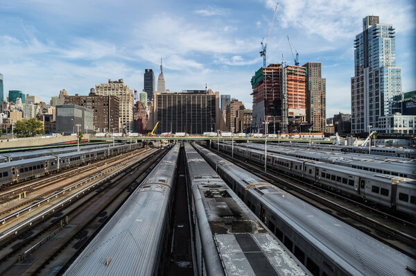 NEW YORK-OCTOBER 20: A view of the Hudson Rail Yards with new construction in view on October 20, 2014 in New York City.