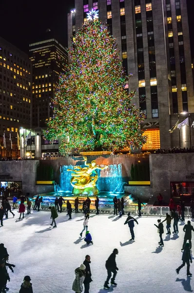 Pattinaggio su ghiaccio vicino all'albero — Foto Stock