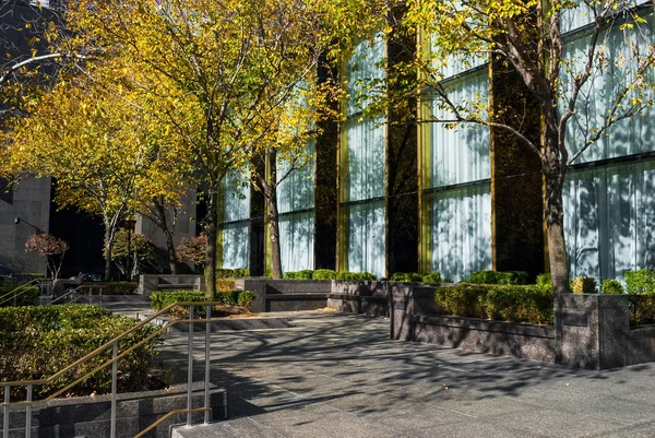 Sonniger Herbsttag vor einem Bürogebäude — Stockfoto