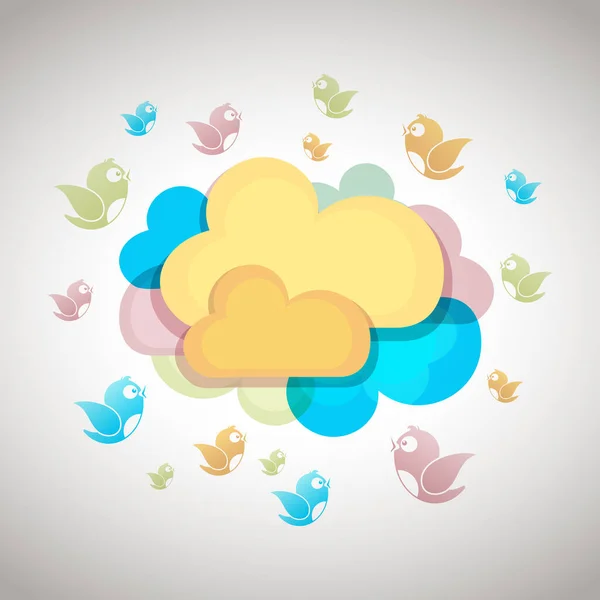 Illustration Vectorielle Des Oiseaux Des Médias Sociaux Avec Nuages — Image vectorielle