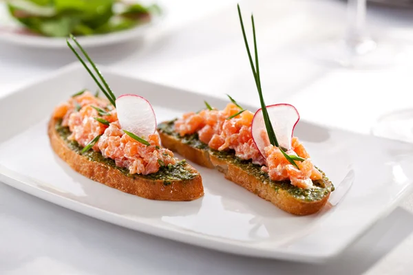 Salmon Italian Bruschetta — Stock Photo, Image