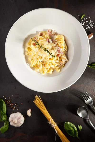 Fettuccine Carbonara with Parmesan — Stock Photo, Image