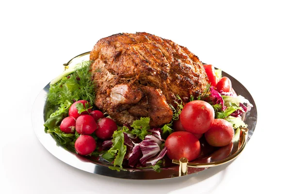 Bagt kød med friskhed Grøntsager - Stock-foto