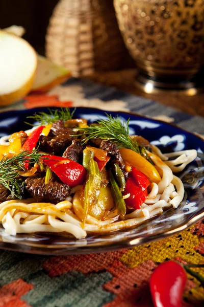 Noodles with Laghman Sauce — Stock Image Noodles with Laghman Sauce Royalty Free Stock Images