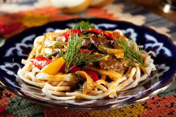 Noodles with Laghman Sauce — Stock Image Noodles with Laghman Sauce Stock Picture