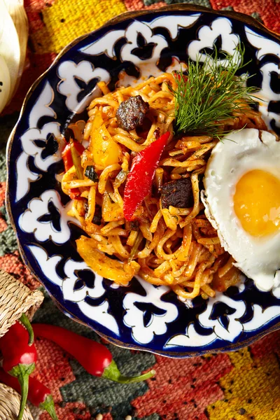 Noodles with Laghman Sauce — Stock Image Noodles with Laghman Sauce Stock Picture