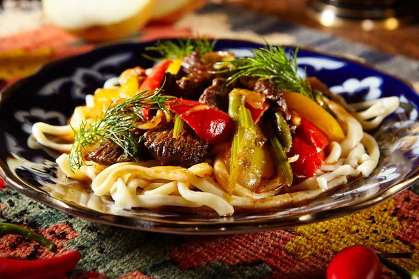 Noodles with Laghman Sauce — Stock Image Noodles with Laghman Sauce Stock Image
