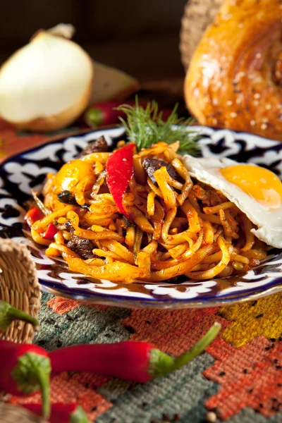 Noodles with Laghman Sauce — Stock Image Noodles with Laghman Sauce Stock Image