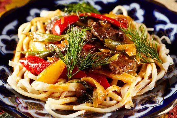 Noodles with Laghman Sauce — Stock Image Noodles with Laghman Sauce Stock Photo