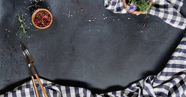 Blick Von Oben Auf Den Hintergrund Des Küchentisches Dunkler Tisch — Stockfoto
