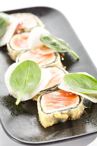 Salmon Tataki Seared Salmon Thinly Sliced Sashimi Style Salmon Tataki — Stock Photo, Image
