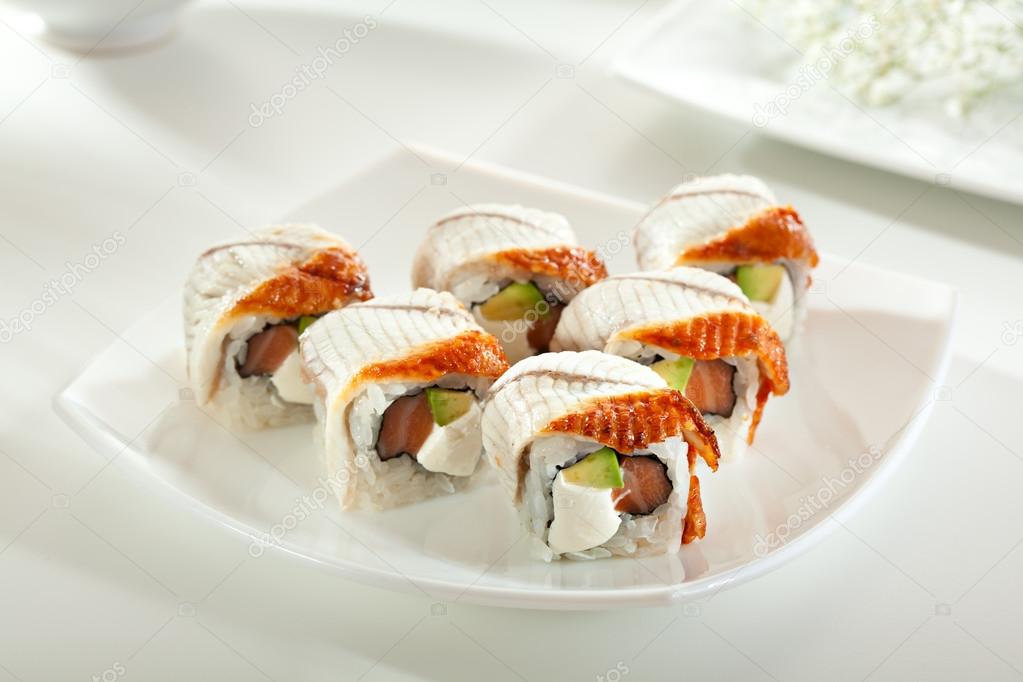 Salmon and Smoked Eel Maki Sushi