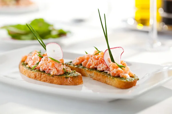 Salmon Bruschetta — Stock Photo, Image