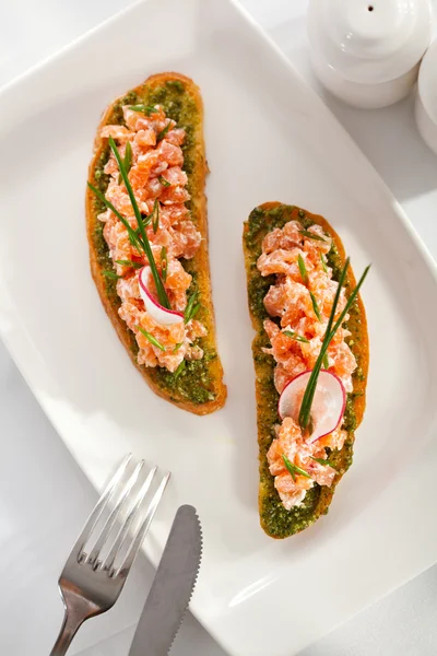 Salmon Bruschetta — Stock Photo, Image