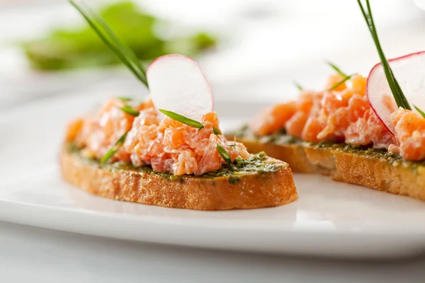 Salmon Bruschetta — Stock Photo, Image