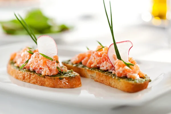 Salmon Bruschetta — Stock Photo, Image