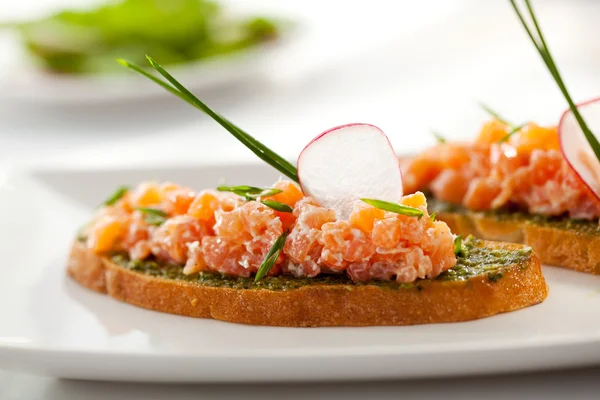 Salmon Bruschetta — Stock Photo, Image