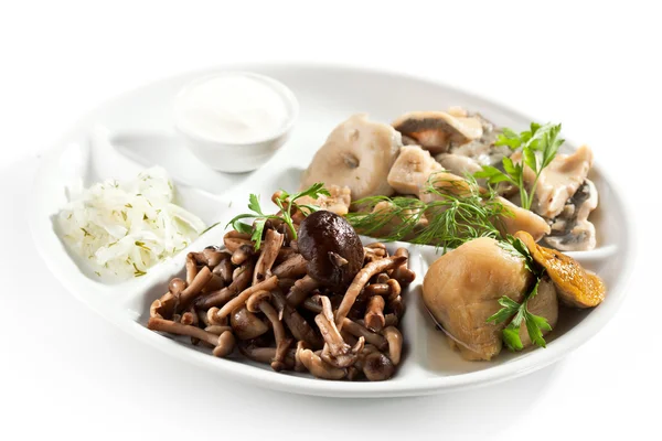 Pickled Mushrooms with Sour Cream — Stock Photo, Image