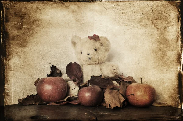 Ours en peluche et pommes — Photo