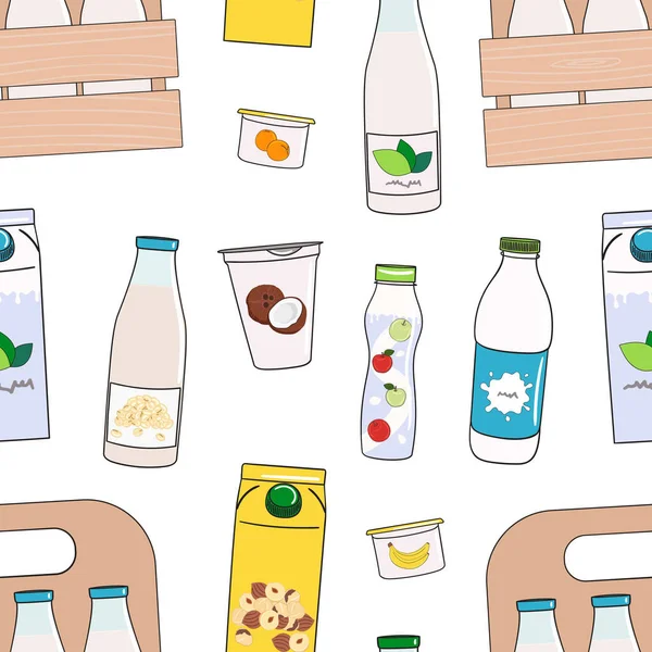Απρόσκοπτη Μορφή Γάλακτος Γαλακτοκομικών Προϊόντων Και Χορτοφαγικών Υποκατάστατων Γάλακτος Μπουκάλι — Διανυσματικό Αρχείο