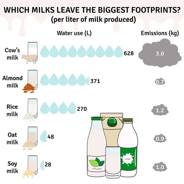 Impacto Dos Tipos Leite Ambiente Infográfico Leite Leite Amêndoa Soja — Vetor de Stock