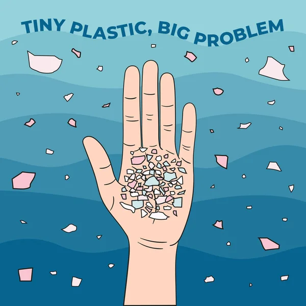 Micro Perles Sur Paume Microplastiques Dans Eau Provenant Déchets Plastiques — Image vectorielle