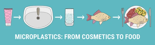 Infographie Des Microplastiques Dans Les Cosmétiques Micro Perles Dans Eau — Image vectorielle