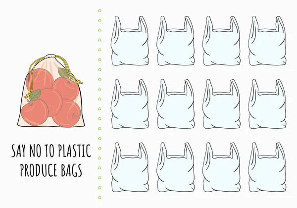 Diga Não Aos Sacos Plástico Alterar Coisas Descartáveis Uso Único — Vetor de Stock
