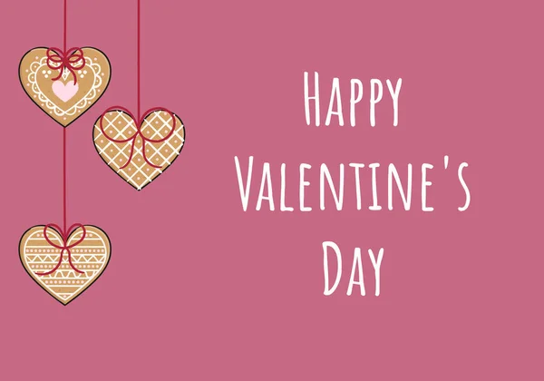 Днем Святого Валентина Открытки Пряничным Печеньем Сердца Различные Типы Пряничных — стоковый вектор