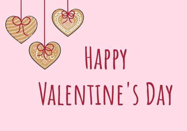 Днем Святого Валентина Открытки Пряничным Печеньем Сердца Различные Типы Пряничных — стоковый вектор