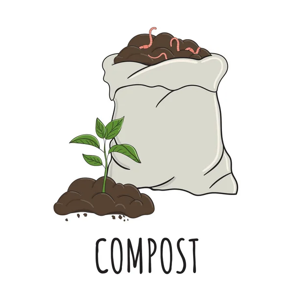 Abono Orgánico Jardín Con Brote Montón Compost Listo Saco Con — Archivo Imágenes Vectoriales