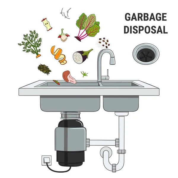 Dispositif Déchets Alimentaires Pour Évier Cuisine Avec Des Déchets Cuisine — Image vectorielle