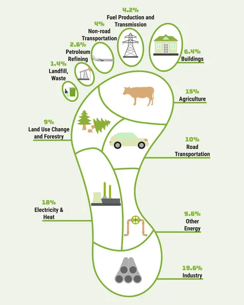 Infográfico Pegada Carbono Regime Pegada Ecológica Co2 Emissão Gases Com — Vetor de Stock