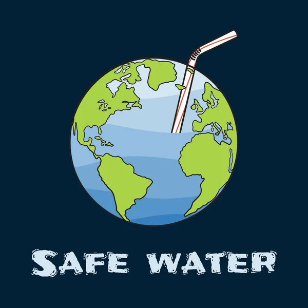 Humanidad Bebe Agua Tierra Paja Banner Crisis Agua Agua Potable — Vector de stock