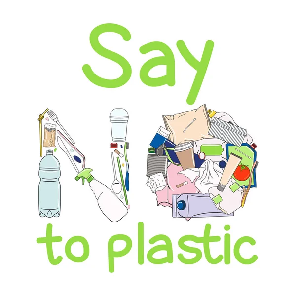 Powiedz Nie Plastikowemu Plakatowi Pojęcie Zapobiegania Zanieczyszczeniom Tworzyw Sztucznych Ekologiczny — Wektor stockowy