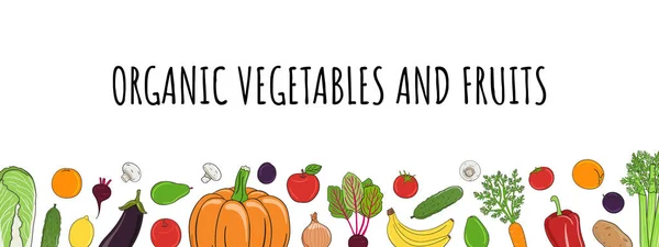 Vegetables Fruits Wide Frame Organic Market Banner Healthy Food Template — Stock Vector