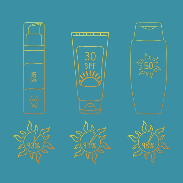 Set Von Sonnenschutzflaschen Tuben Mit Unterschiedlichem Lichtschutzfaktor Von Bis Infografik — Stockvektor