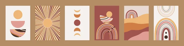Set Minimalistische Geometrische Boho Wanddecor Prints Abstracte Posters Voor Modern — Stockvector
