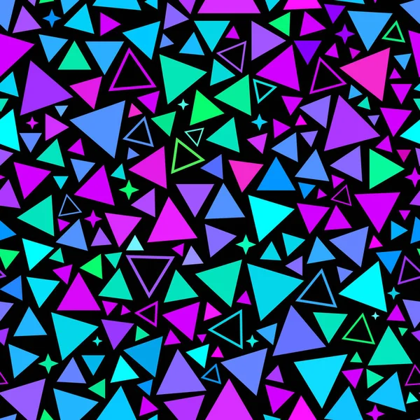 Patrón Retro Neón Triángulos Brillantes Multicolores Estrellas — Vector de stock
