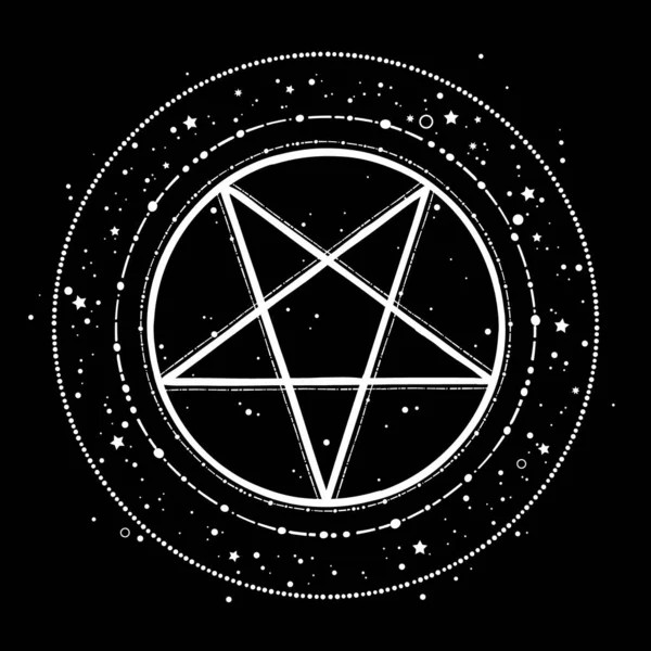 Mystický Pentagram Kulatý Rámec Hvězd — Stockový vektor