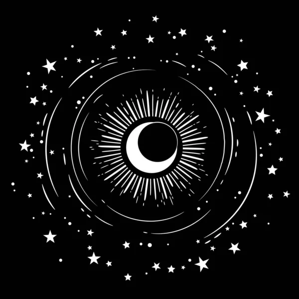 Biały Okrągły Wzór Ozdobiony Słońcem Gwiazdami — Wektor stockowy
