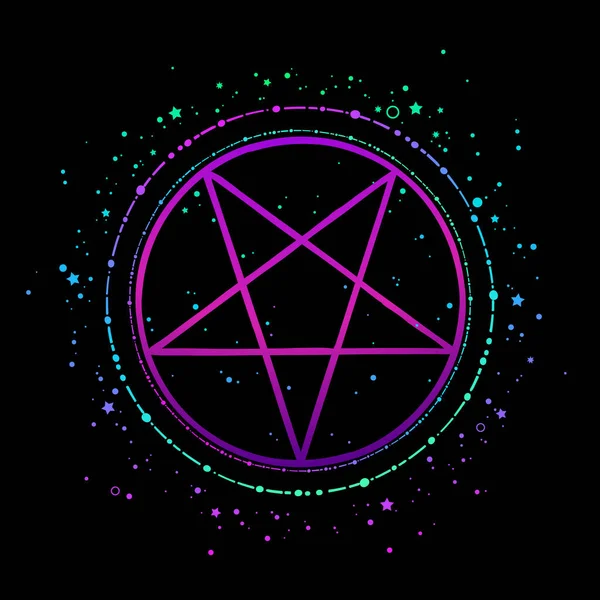 Mystický Jasný Pentagram Kulatém Rámečku — Stockový vektor