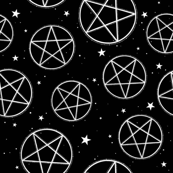 бесшовный рисунок пентаграммы на черном фоне