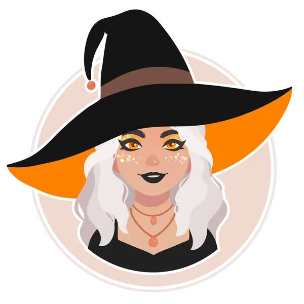 Cadı Şapkalı Sevimli Parlak Kız — Stok Vektör