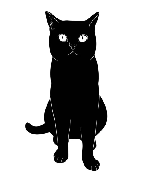 Gato Negro Está Sentado Silueta Negra Simplificada — Archivo Imágenes Vectoriales