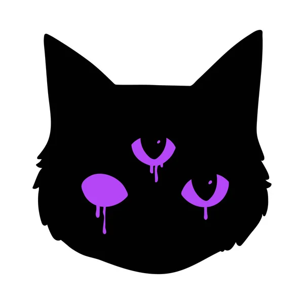 Gato Assustador Assustador Com Três Olhos — Vetor de Stock