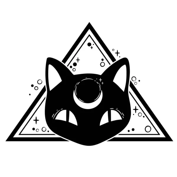 Χαριτωμένο Κινούμενο Σχέδιο Γάτα Μάγισσα Στο Φόντο Τρίγωνο — Διανυσματικό Αρχείο