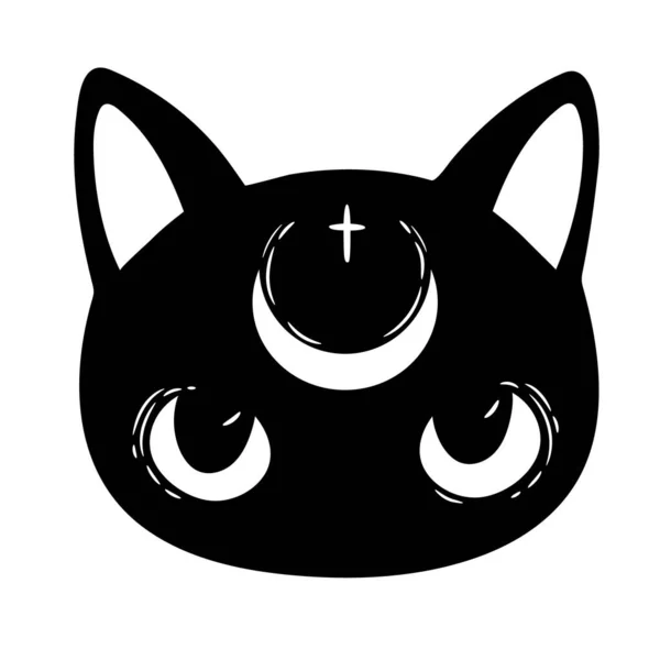 Lindo Dibujos Animados Brujería Decorado Gato Cabeza — Vector de stock