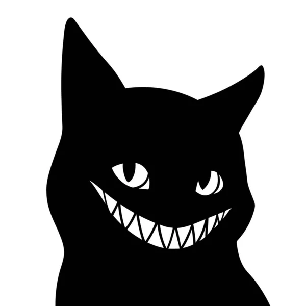 Gato Negro Con Una Amplia Sonrisa Aterradora — Vector de stock