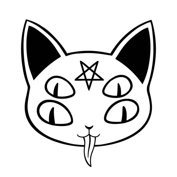 Демоническая Кошка Несколькими Глазами Пентаграммой Голове — стоковый вектор